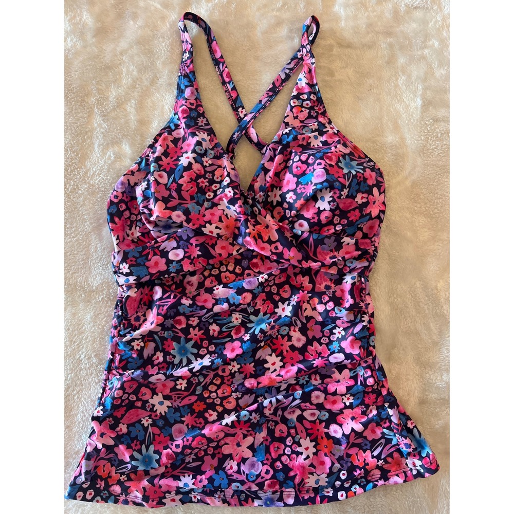 Tempt Me Floral Tankini Top Pink Blue Small